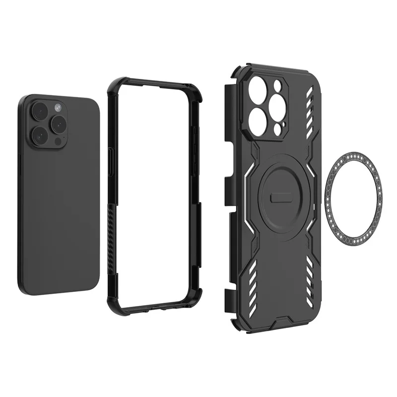 For iPhone 14 Pro Max Magnetic Case Butterfly Armor Hollow Heat Dissipation PC + TPU Phone Cover - Black