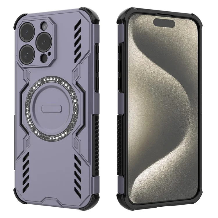 For iPhone 14 Pro Max Magnetic Case Butterfly Armor Hollow Heat Dissipation PC + TPU Phone Cover - Purple