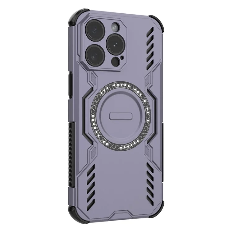 For iPhone 14 Pro Max Magnetic Case Butterfly Armor Hollow Heat Dissipation PC + TPU Phone Cover - Purple