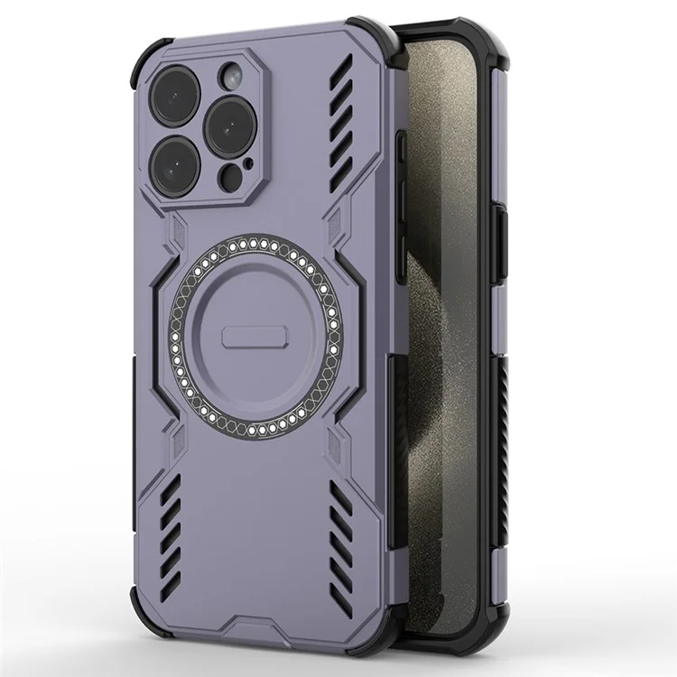 For iPhone 14 Pro Max Magnetic Case Butterfly Armor Hollow Heat Dissipation PC + TPU Phone Cover - Purple