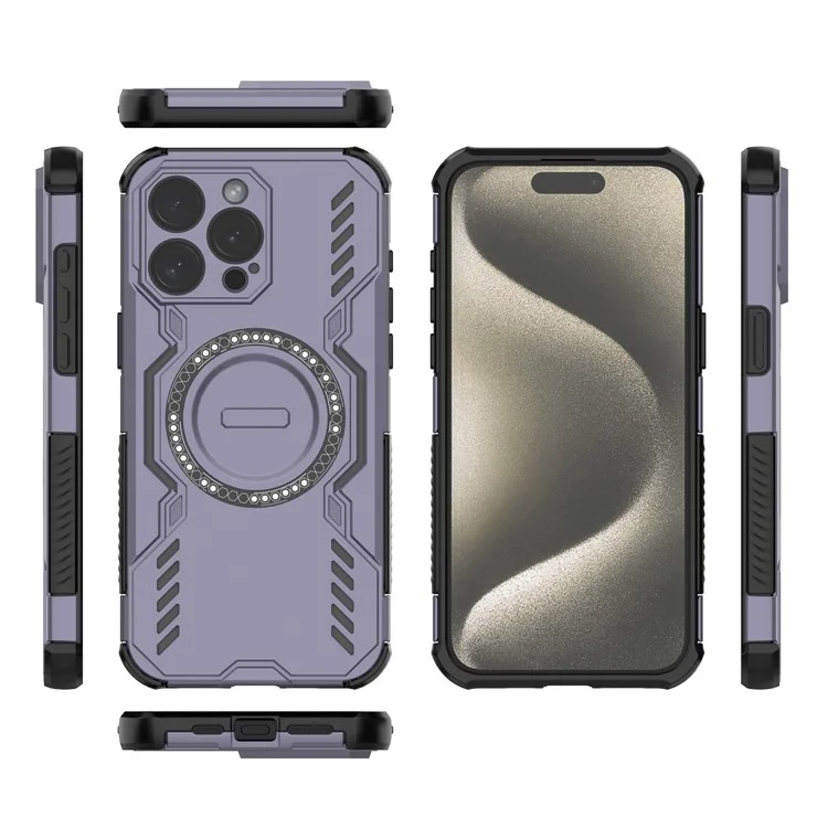 For iPhone 14 Pro Max Magnetic Case Butterfly Armor Hollow Heat Dissipation PC + TPU Phone Cover - Purple