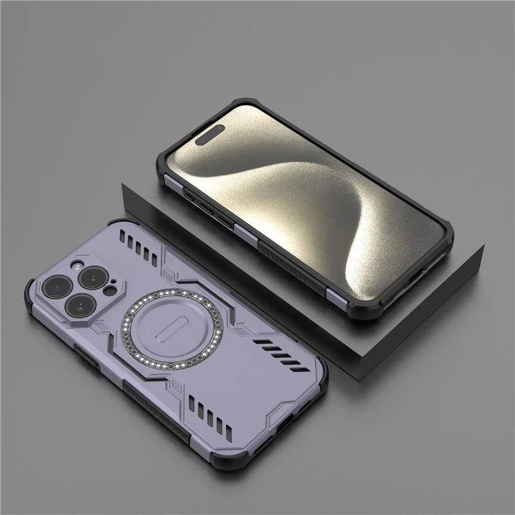 For iPhone 14 Pro Max Magnetic Case Butterfly Armor Hollow Heat Dissipation PC + TPU Phone Cover - Purple