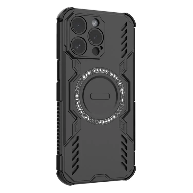 For iPhone 14 Pro Magnetic Case Butterfly Armor Hollow Heat Dissipation PC + TPU Phone Cover - Black