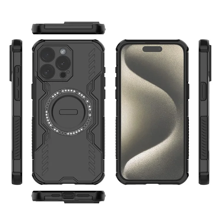 For iPhone 14 Pro Magnetic Case Butterfly Armor Hollow Heat Dissipation PC + TPU Phone Cover - Black