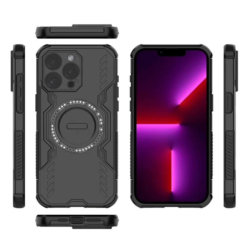 For iPhone 13 Pro Max Magnetic Case Butterfly Armor Hollow Heat Dissipation PC + TPU Phone Cover - Black