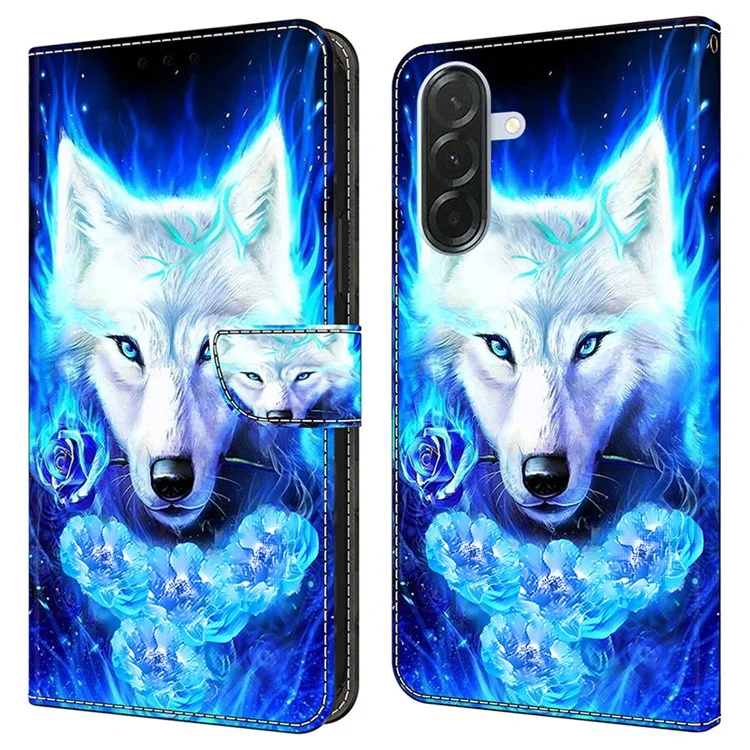 For Samsung Galaxy A56 5G Leather Case Pattern Printing Wallet Stand Flip Phone Cover - White Wolf