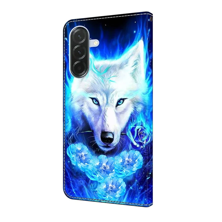 For Samsung Galaxy A56 5G Leather Case Pattern Printing Wallet Stand Flip Phone Cover - White Wolf