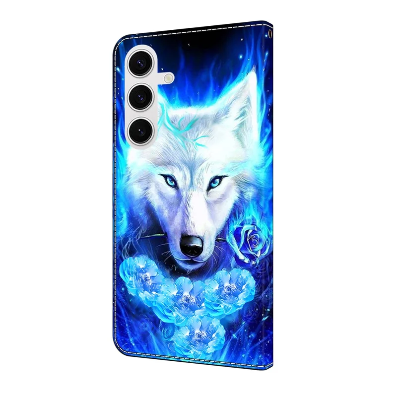 For Samsung Galaxy S25 Leather Case Pattern Printing Wallet Stand Flip Phone Cover - White Wolf