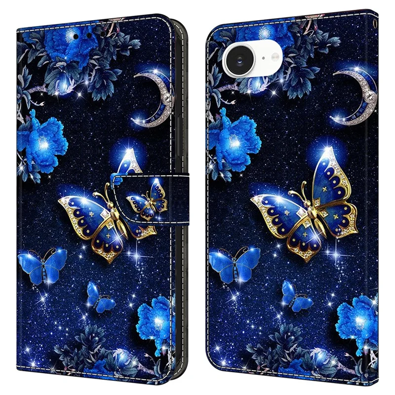 For iPhone 17e / 16e Leather Case Pattern Printing Wallet Stand Flip Phone Cover - Brilliant Butterfly