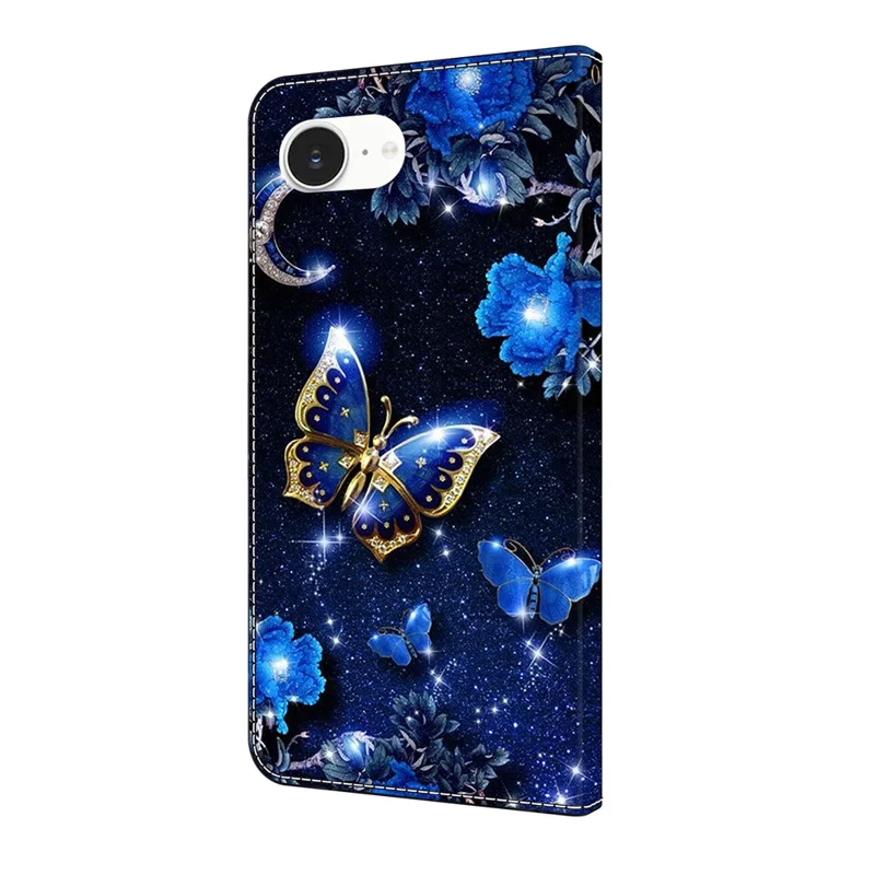 For iPhone 17e / 16e Leather Case Pattern Printing Wallet Stand Flip Phone Cover - Brilliant Butterfly