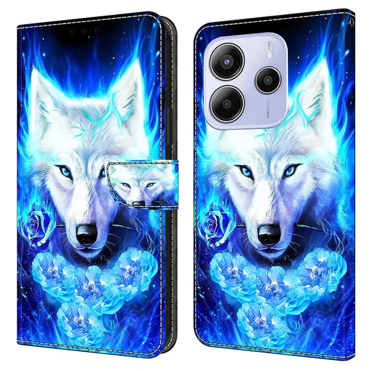 Funda de cuero con diseño estampado para Xiaomi Redmi Note 14 5G, tipo cartera con soporte, tapa abatible - Lobo Blanco