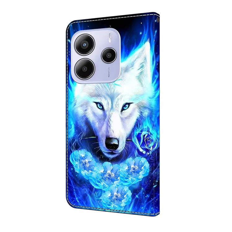 Funda de cuero con diseño estampado para Xiaomi Redmi Note 14 5G, tipo cartera con soporte, tapa abatible - Lobo Blanco