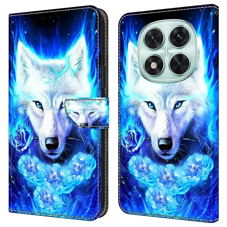 Cover a portafoglio con supporto e stampa a motivi per Xiaomi Redmi Note 14 Pro 5G - Lupo Bianco