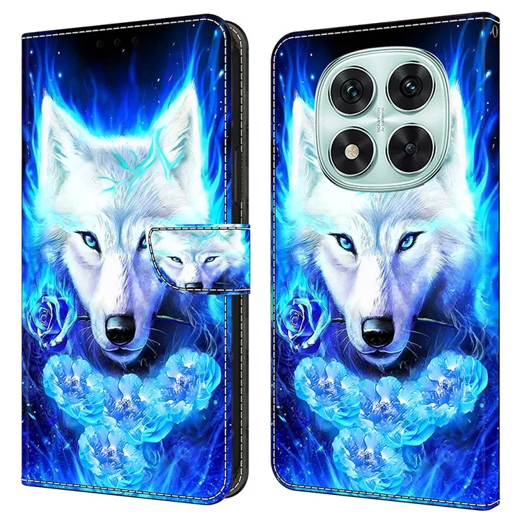 Para Xiaomi Redmi Note 14 Pro+ 5G Capa de Couro Impressão de Padrão Carteira Suporte Flip Phone Capa - Lobo Branco
