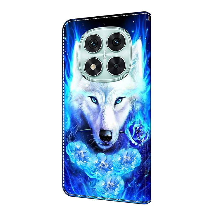 Para Xiaomi Redmi Note 14 Pro+ 5G Capa de Couro Impressão de Padrão Carteira Suporte Flip Phone Capa - Lobo Branco