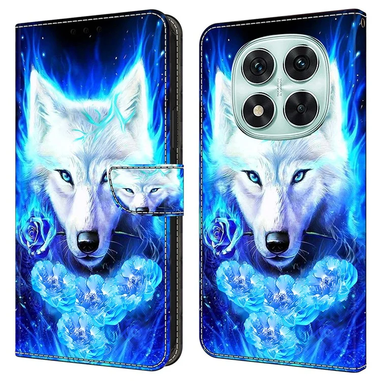 Per Xiaomi Redmi Note 14 Pro 4G Custodia in pelle Stampa a motivi Portafoglio Stand Flip Cover per telefono - Lupo bianco