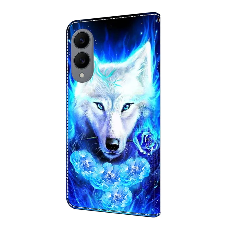 For Samsung Galaxy S25 Edge Leather Case Pattern Printing Wallet Stand Flip Phone Cover - White Wolf