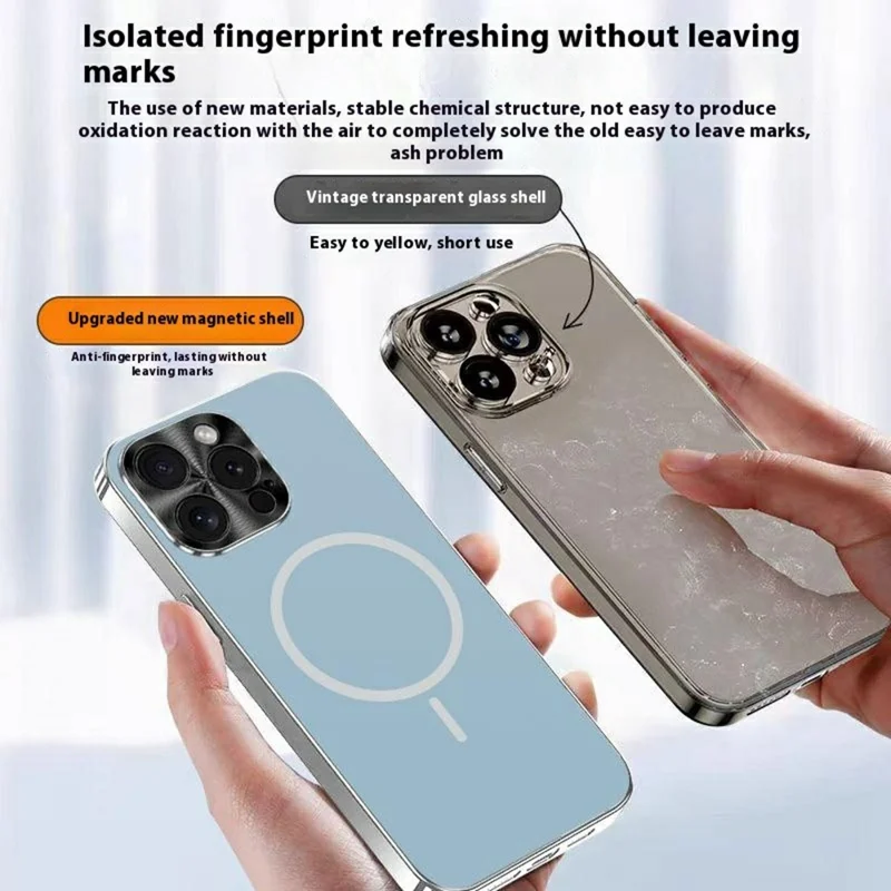 For iPhone 15 Pro Case Compatible with MagSafe Acrylic + TPU Airbag Protection Phone Cover - Navy Blue