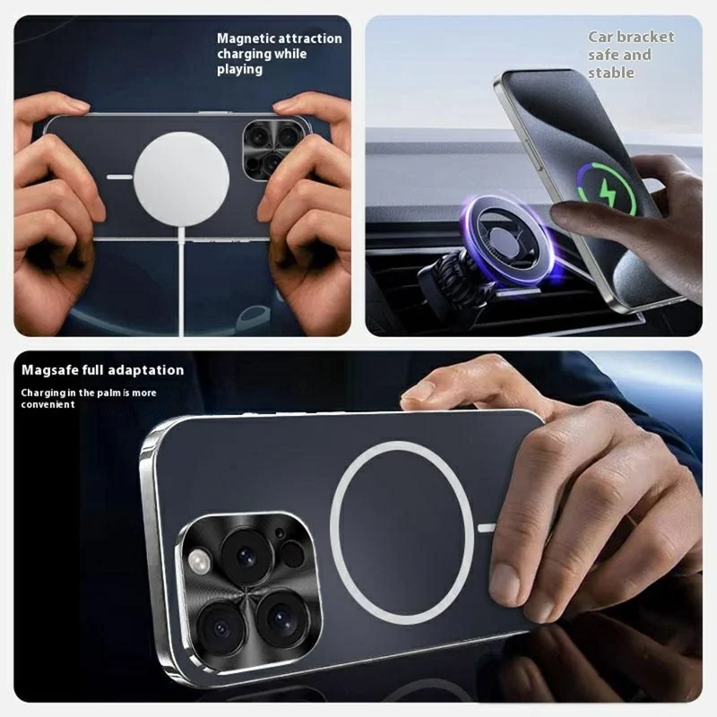 For iPhone 15 Pro Case Compatible with MagSafe Acrylic + TPU Airbag Protection Phone Cover - Navy Blue