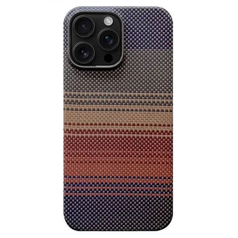 غطاء لهاتف iPhone 16 Pro Max بلون تدرج أصفر فاتح مع هيكل من ألياف الأراميد المغناطيسي مع إطار معدني للكاميرا - أصفر غروب الشمس