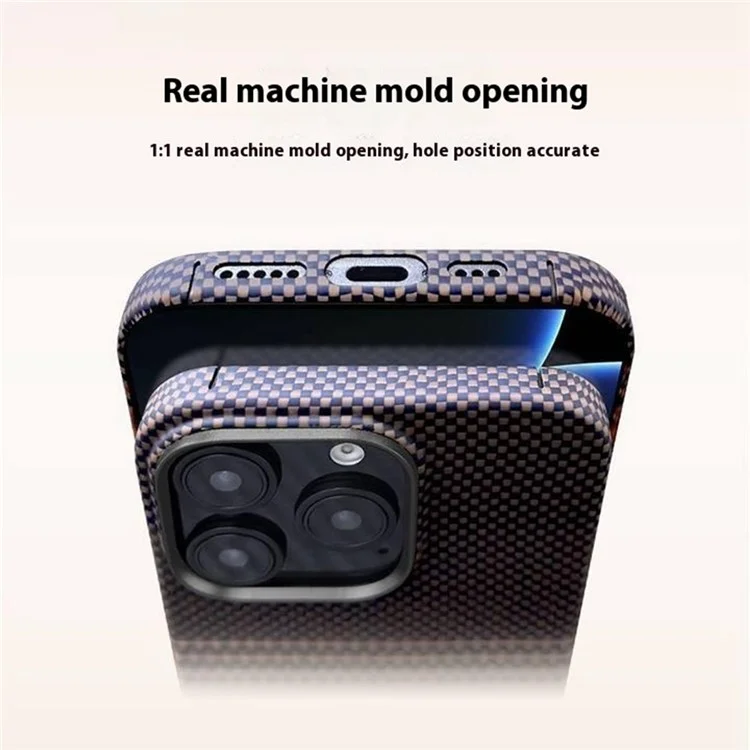 For iPhone 15 Pro Max Case Gradient Aramid Fiber Magnetic Phone Cover with Metal Lens Frame - Blue Floating Weave