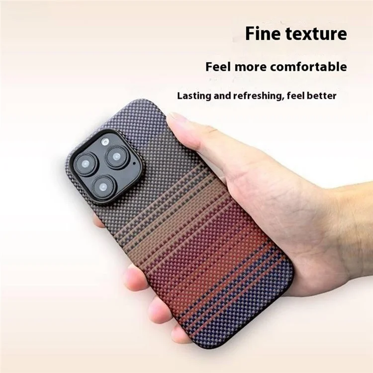 For iPhone 15 Pro Max Case Gradient Aramid Fiber Magnetic Phone Cover with Metal Lens Frame - Blue Floating Weave