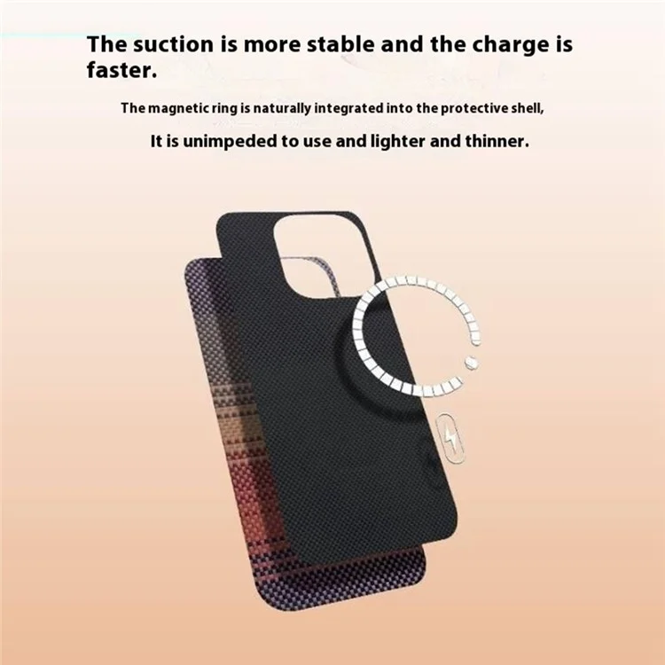 For iPhone 15 Pro Max Case Gradient Aramid Fiber Magnetic Phone Cover with Metal Lens Frame - Blue Floating Weave