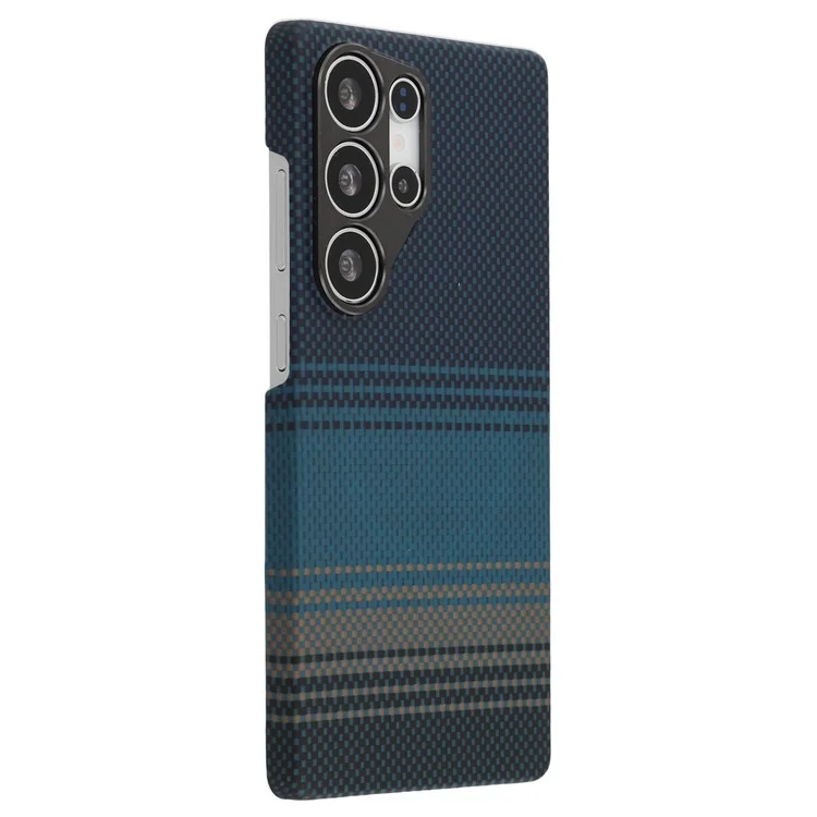 For Samsung Galaxy S24 Ultra Magnetic Case Precise Cutouts Gradient Aramid Fiber Phone Cover with Metal Lens Frame - Blue Floating Weave