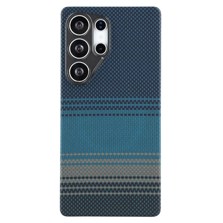 For Samsung Galaxy S24 Ultra Magnetic Case Precise Cutouts Gradient Aramid Fiber Phone Cover with Metal Lens Frame - Blue Floating Weave