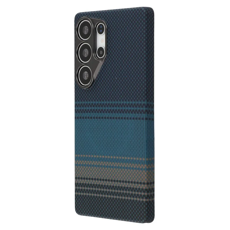 For Samsung Galaxy S24 Ultra Magnetic Case Precise Cutouts Gradient Aramid Fiber Phone Cover with Metal Lens Frame - Blue Floating Weave
