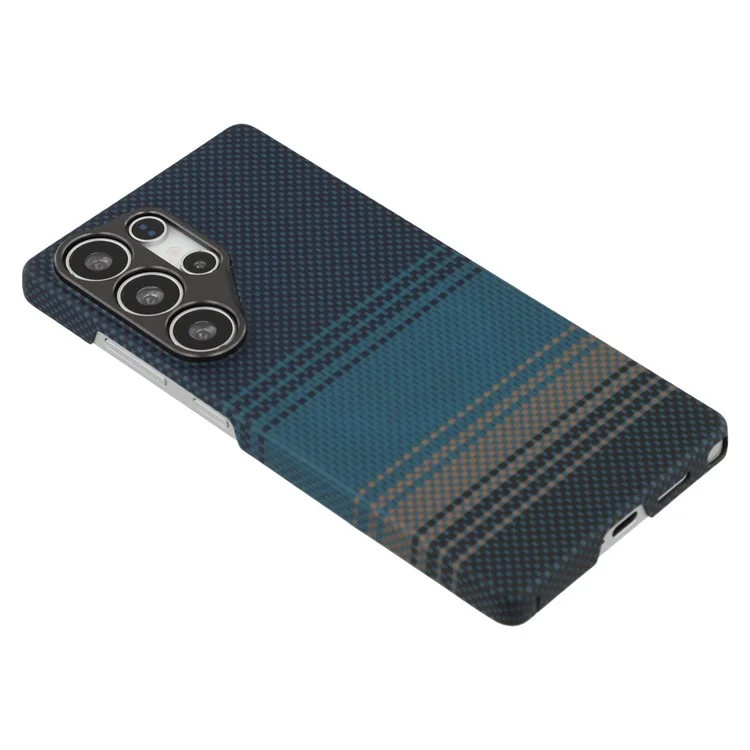 For Samsung Galaxy S24 Ultra Magnetic Case Precise Cutouts Gradient Aramid Fiber Phone Cover with Metal Lens Frame - Blue Floating Weave