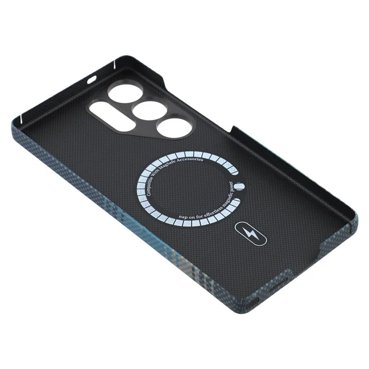 For Samsung Galaxy S24 Ultra Magnetic Case Precise Cutouts Gradient Aramid Fiber Phone Cover with Metal Lens Frame - Blue Floating Weave