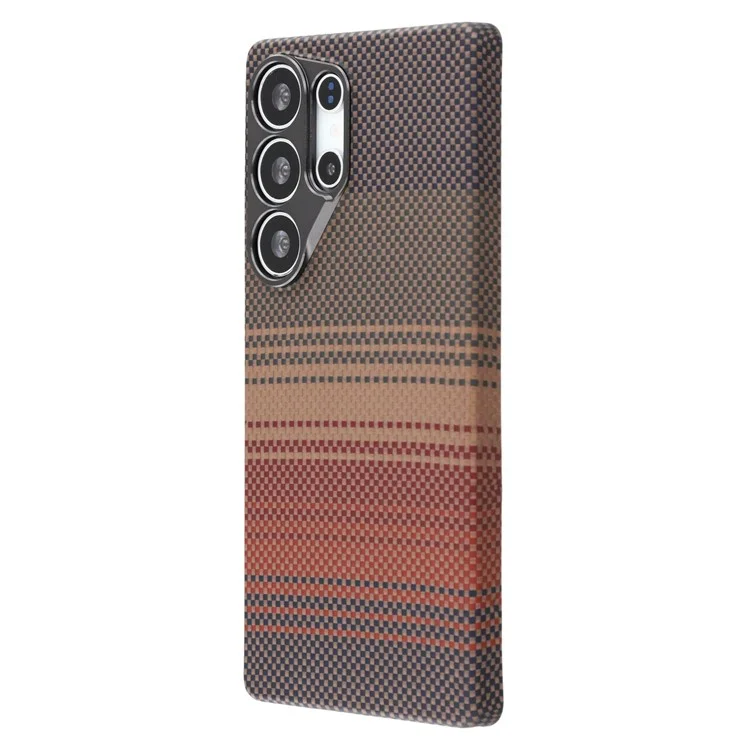 Capa Magnética para Samsung Galaxy S23 Ultra com Recortes Precisos, Fibra de Aramida em Gradiente e Moldura Metálica para Lente - Amarelo Pôr do Sol