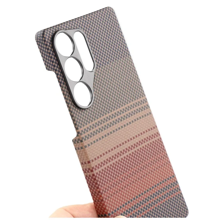 Capa Magnética para Samsung Galaxy S23 Ultra com Recortes Precisos, Fibra de Aramida em Gradiente e Moldura Metálica para Lente - Amarelo Pôr do Sol