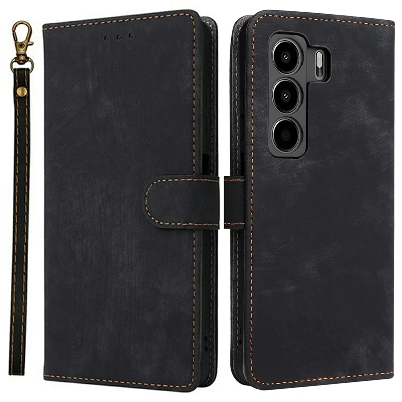 Cover a portafoglio per itel Power 70 4G con blocco RFID, in pelle PU, con supporto e cinghia - Nero