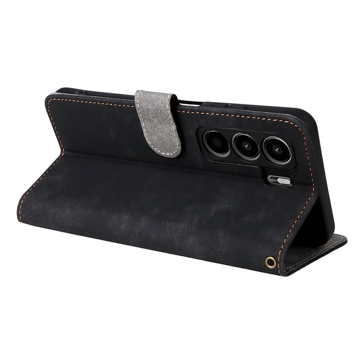 Cover a portafoglio per itel Power 70 4G con blocco RFID, in pelle PU, con supporto e cinghia - Nero