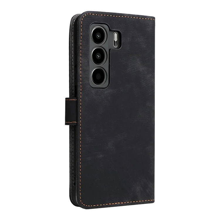 Cover a portafoglio per itel Power 70 4G con blocco RFID, in pelle PU, con supporto e cinghia - Nero