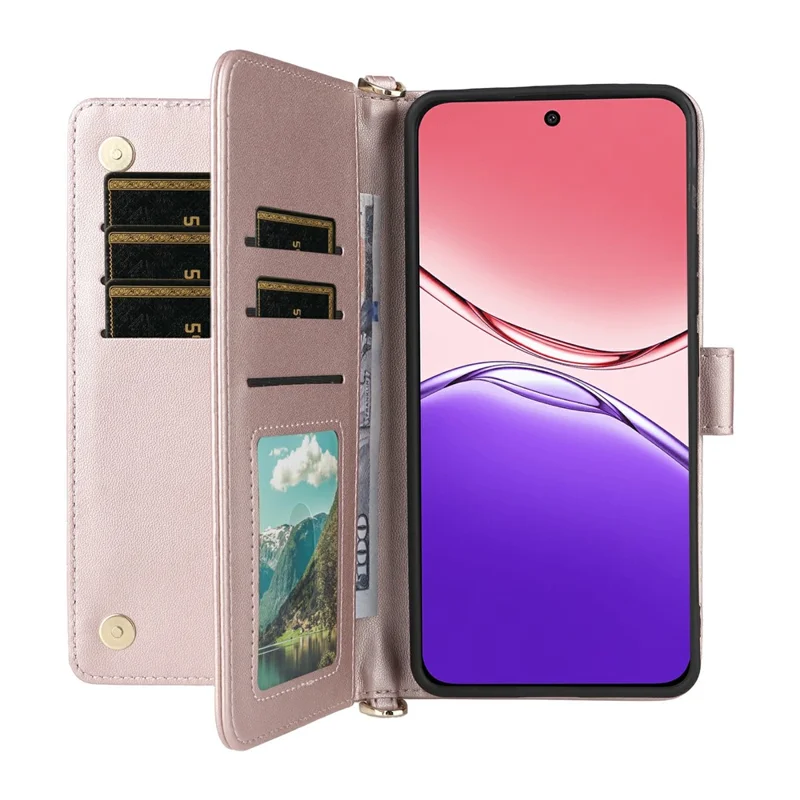 For Oppo F29 Pro 5G (Global) / A5 Pro 5G (China) Wallet Case with Shoulder / Wrist Strap Leather Phone Cover Stand - Pink