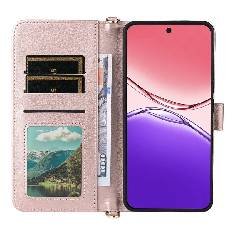 For Oppo F29 Pro 5G (Global) / A5 Pro 5G (China) Wallet Case with Shoulder / Wrist Strap Leather Phone Cover Stand - Pink
