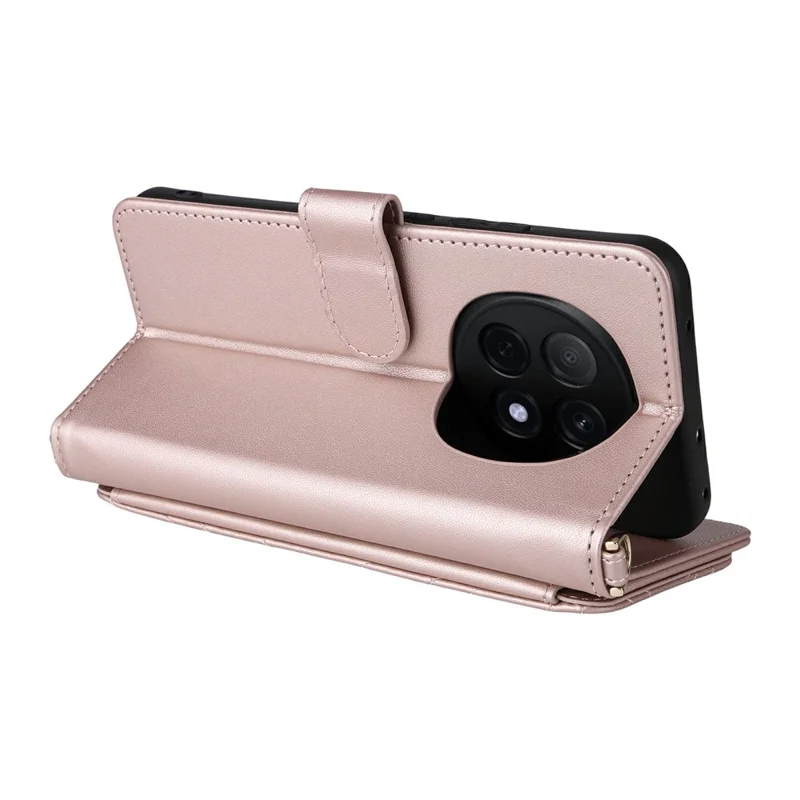 For Oppo F29 Pro 5G (Global) / A5 Pro 5G (China) Wallet Case with Shoulder / Wrist Strap Leather Phone Cover Stand - Pink