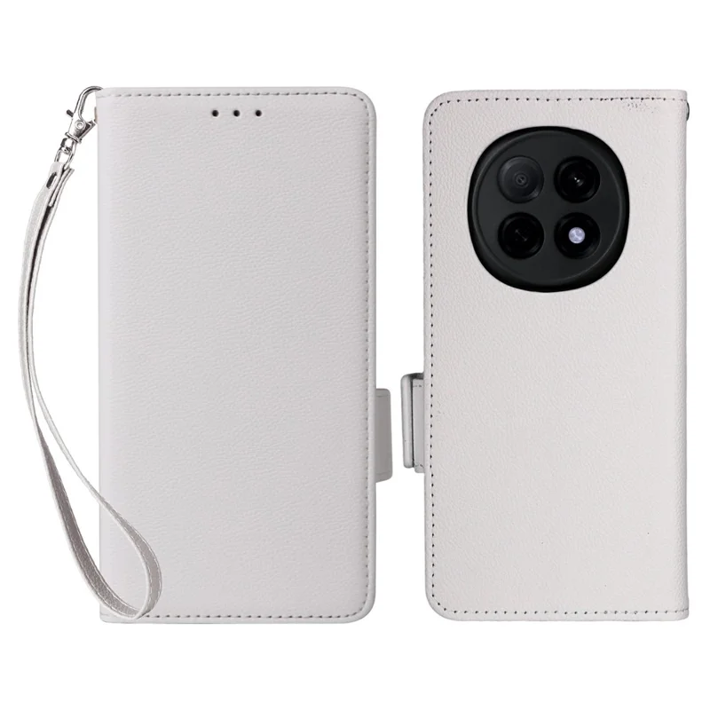 For Oppo F29 Pro 5G (Global) / A5 Pro 5G (China) Case with Wrist Strap Litchi Texture PU Leather Wallet Phone Cover - White