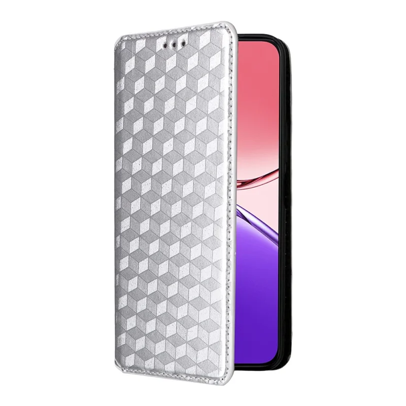 Voor Oppo F29 Pro 5G (Wereldwijd) / A5 Pro 5G (China) Hoesje Portemonnee Ruitstructuur Leer Telefoonhoes - Zilver