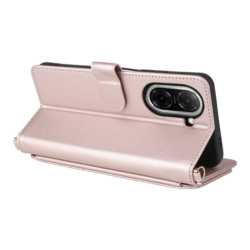 Funda tipo cartera para Xiaomi Redmi A5 NFC (173,45 mm) con correa para hombro / muñeca, cubierta de cuero con soporte para teléfono - Rosa