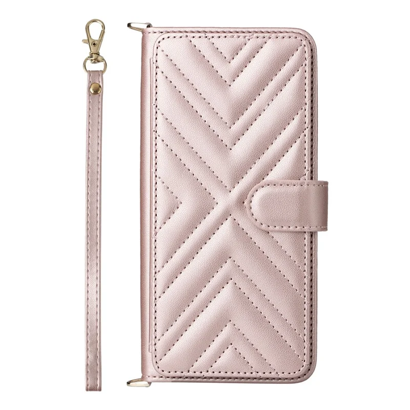Funda tipo cartera para Xiaomi Redmi A5 NFC (173,45 mm) con correa para hombro / muñeca, cubierta de cuero con soporte para teléfono - Rosa