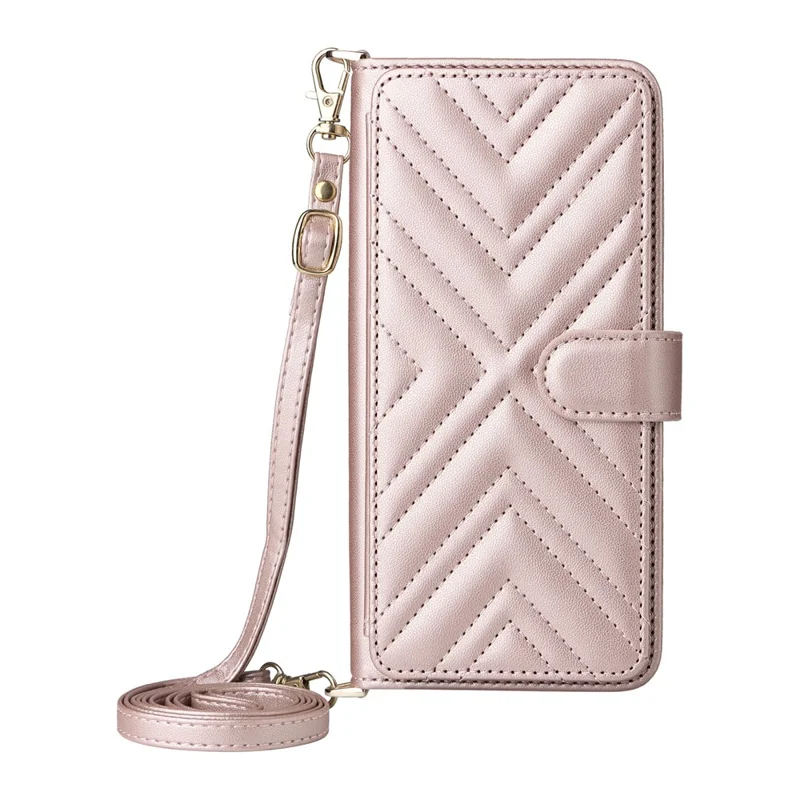 Funda tipo cartera para Xiaomi Redmi A5 NFC (173,45 mm) con correa para hombro / muñeca, cubierta de cuero con soporte para teléfono - Rosa