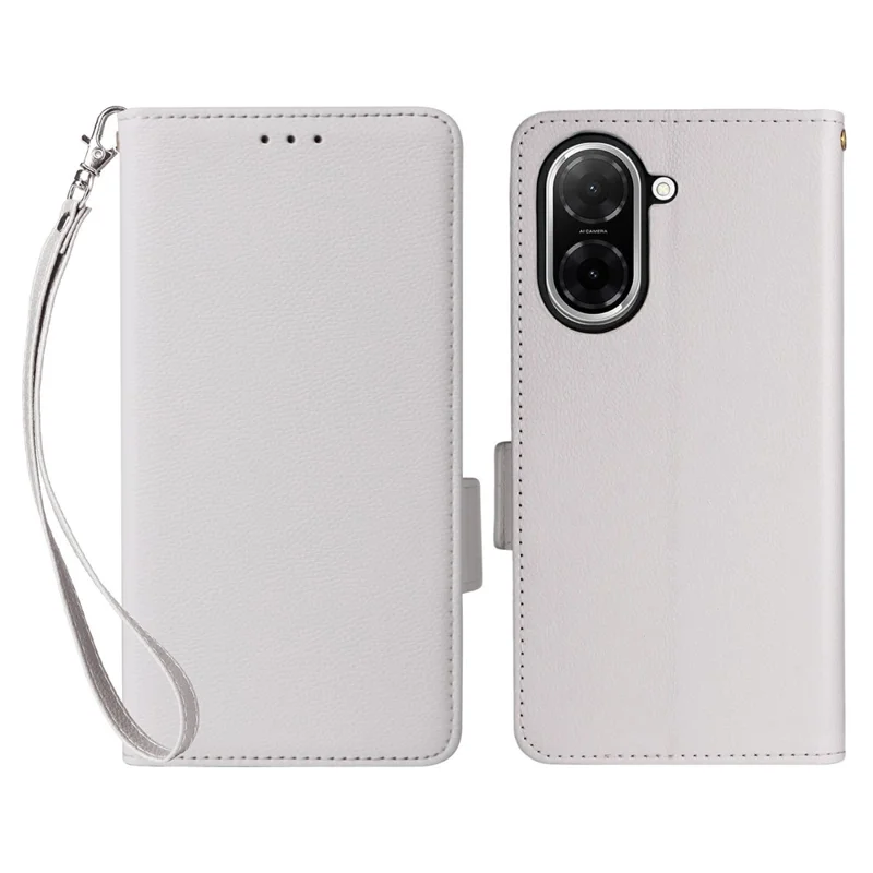For Xiaomi Redmi A5 NFC (EU) (173.45mm) Case with Wrist Strap Litchi Texture PU Leather Wallet Phone Cover - White