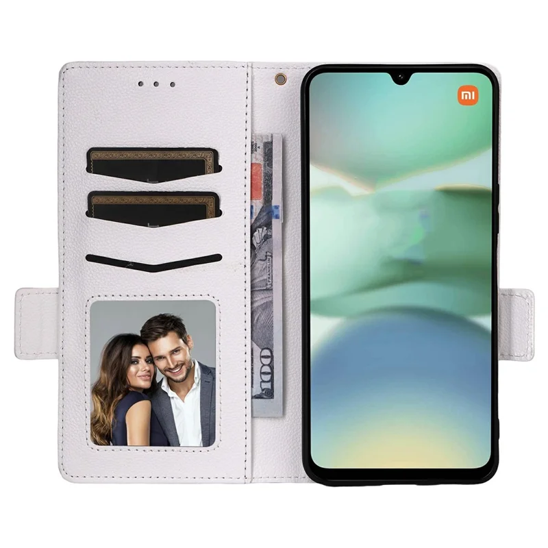 For Xiaomi Redmi A5 NFC (EU) (173.45mm) Case with Wrist Strap Litchi Texture PU Leather Wallet Phone Cover - White