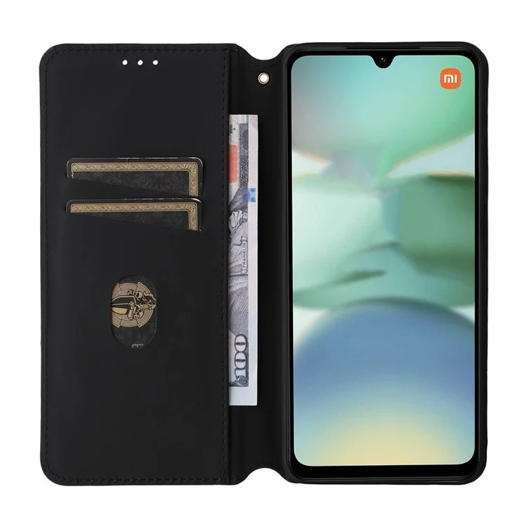 Für Xiaomi Redmi A5 NFC (173,45 mm) Hülle Geldbörse Rautenmuster Geprägtes Leder Handyhülle - Schwarz