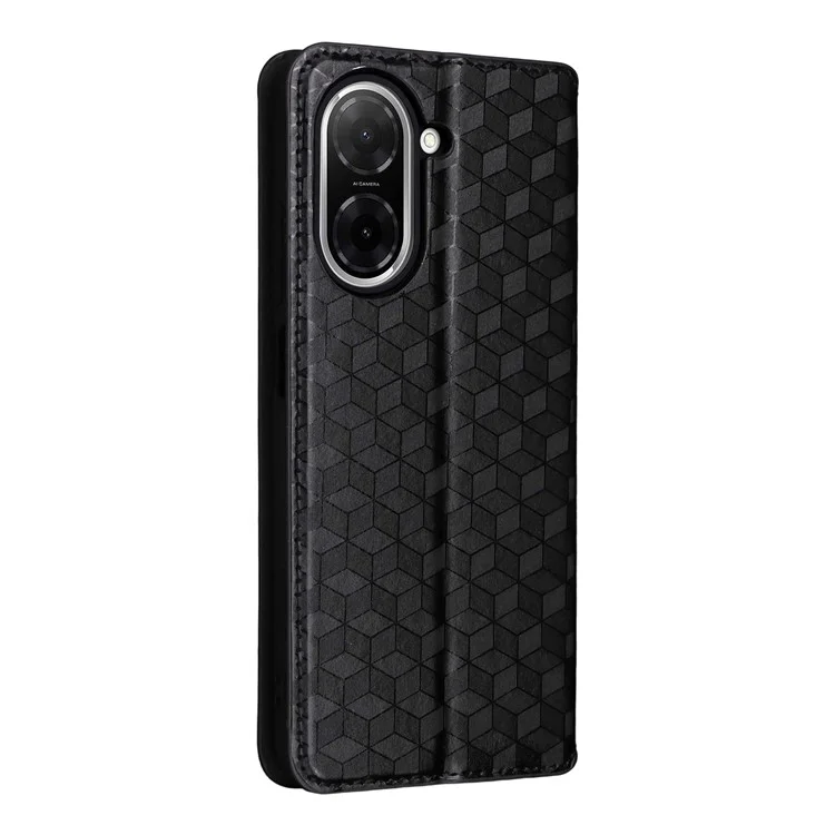 Für Xiaomi Redmi A5 NFC (173,45 mm) Hülle Geldbörse Rautenmuster Geprägtes Leder Handyhülle - Schwarz