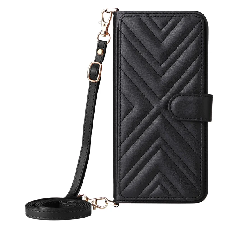 For Sony Xperia 1 VII Wallet Case with Shoulder  /  Wrist Strap Leather Phone Cover Stand - Black